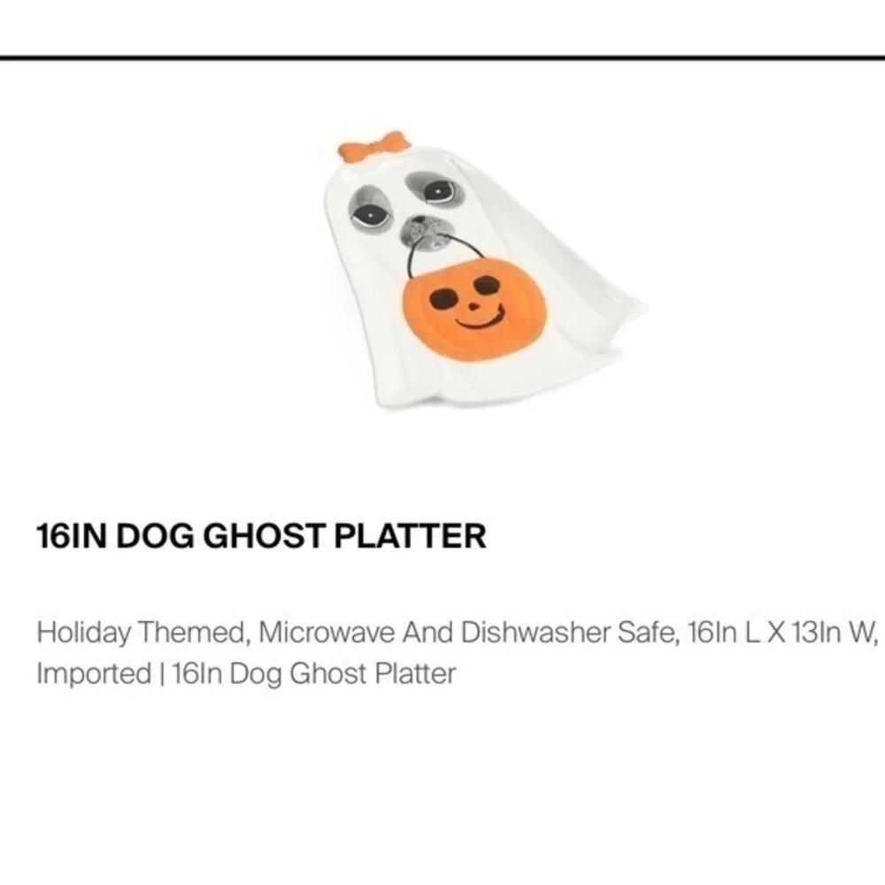 Cute Dog Ghost Platter White Ceramic Halloween 16in‎ New